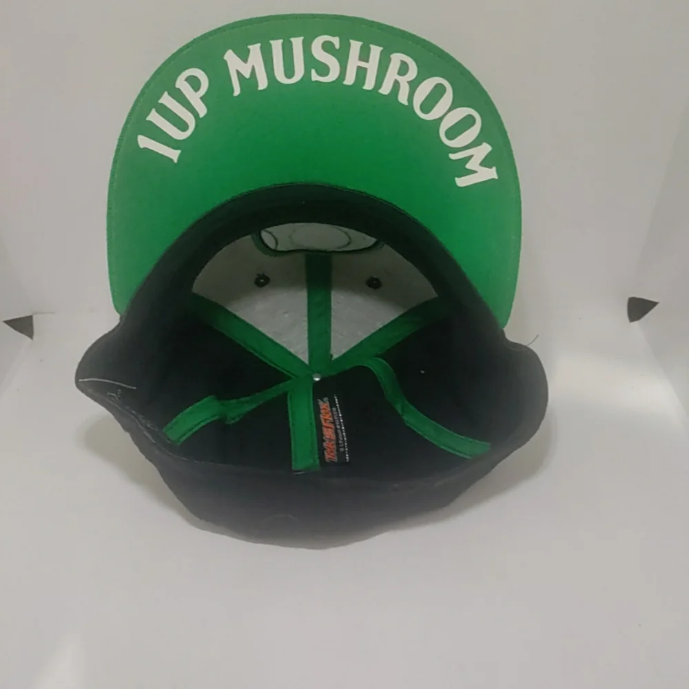 Super Mario Green 1 Up Mushroom Hat Stretch Band One Size Cap Flat Brim Tek Flex